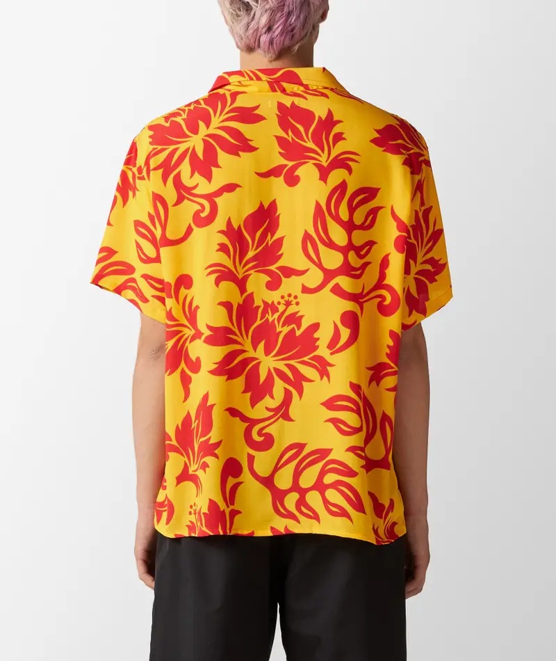 Erl Floral Patterned Short Sleeve Unisex Shirt With Breast Pocke In Yellow