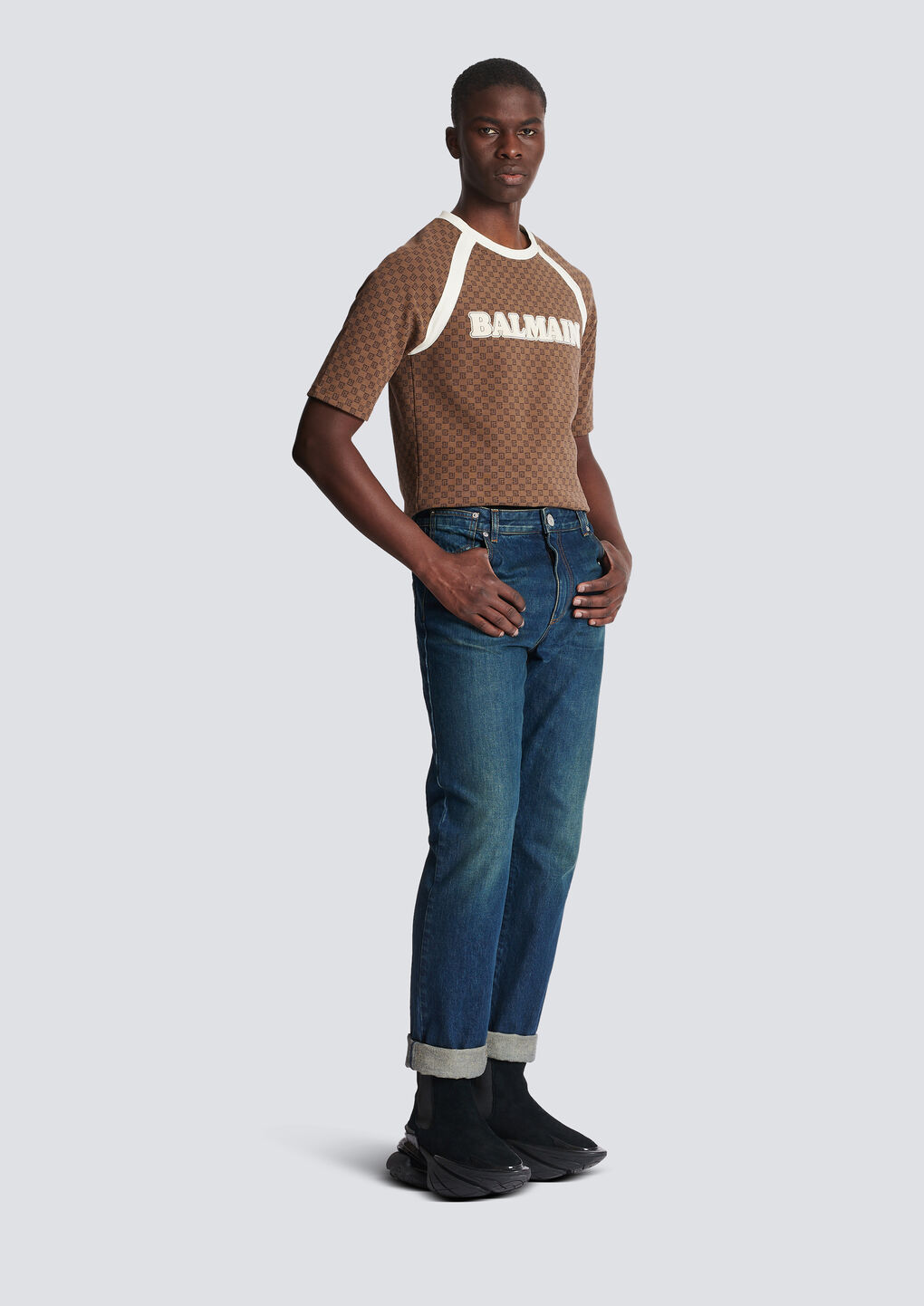 Balmain Vintage Logo-patch Straight-leg Jeans In Blue