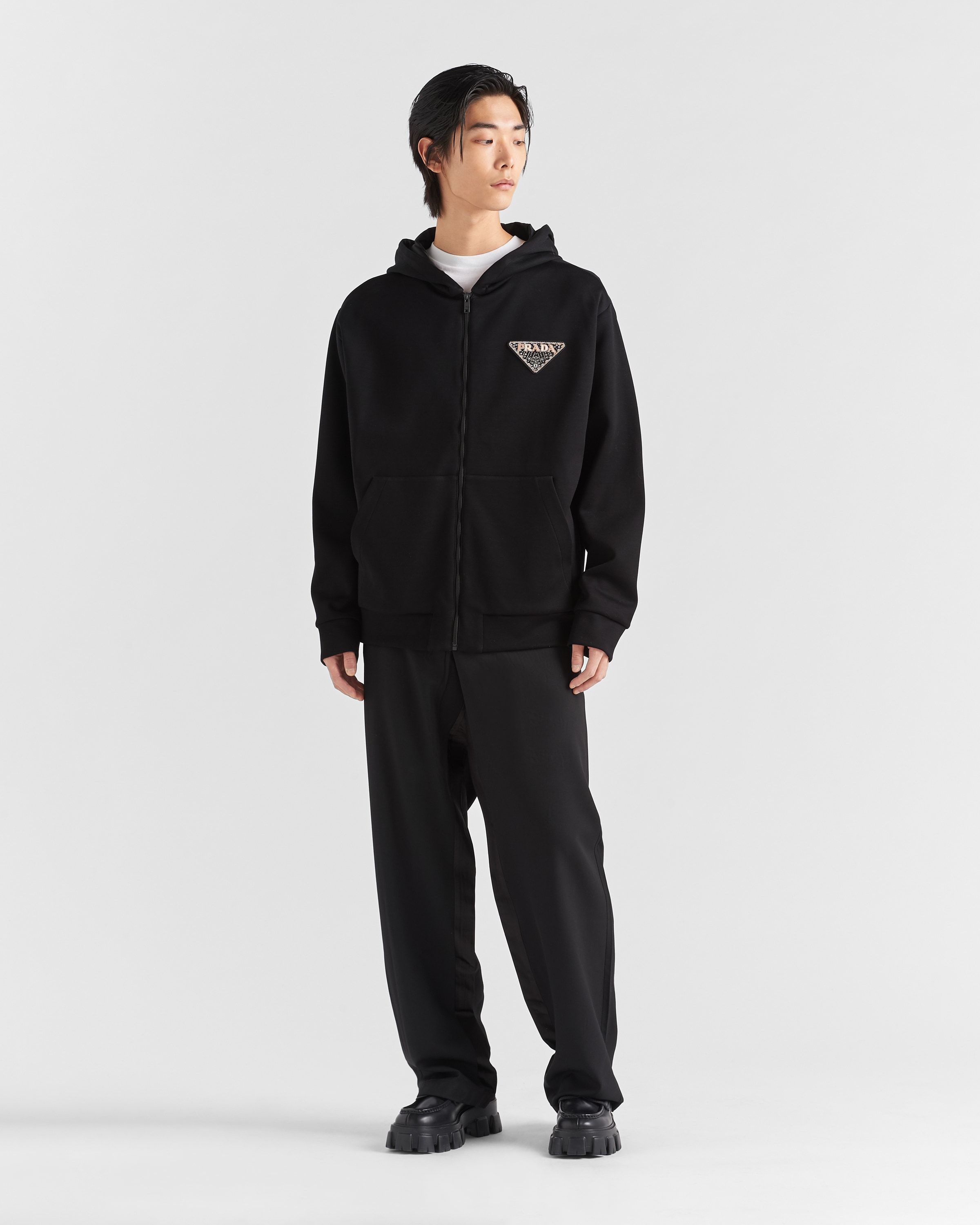 Prada Logo-print Zipped Hoodie In Black