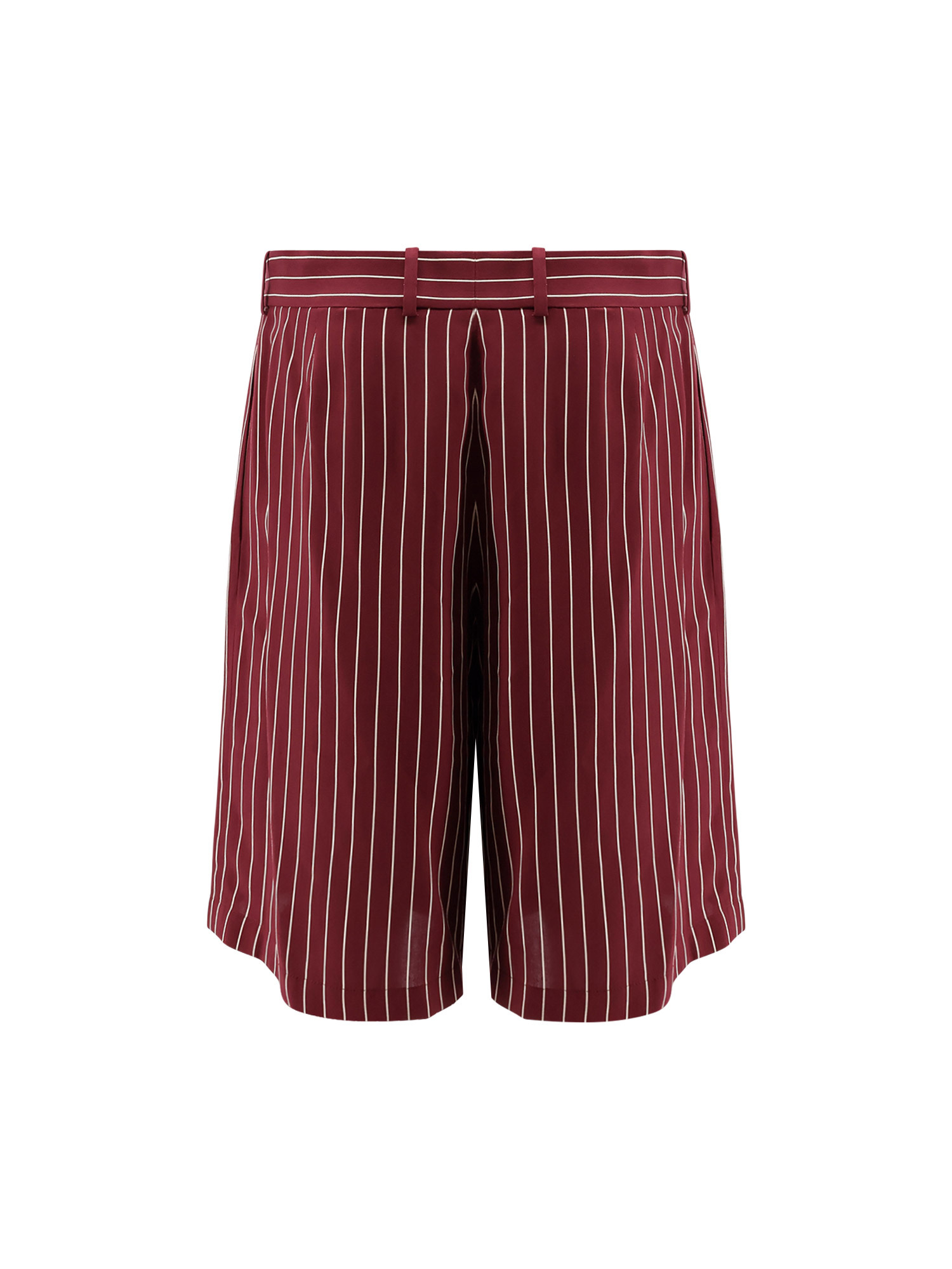 Saint Laurent Men Viscose Shorts With Pinstripe Motif In Burgundy