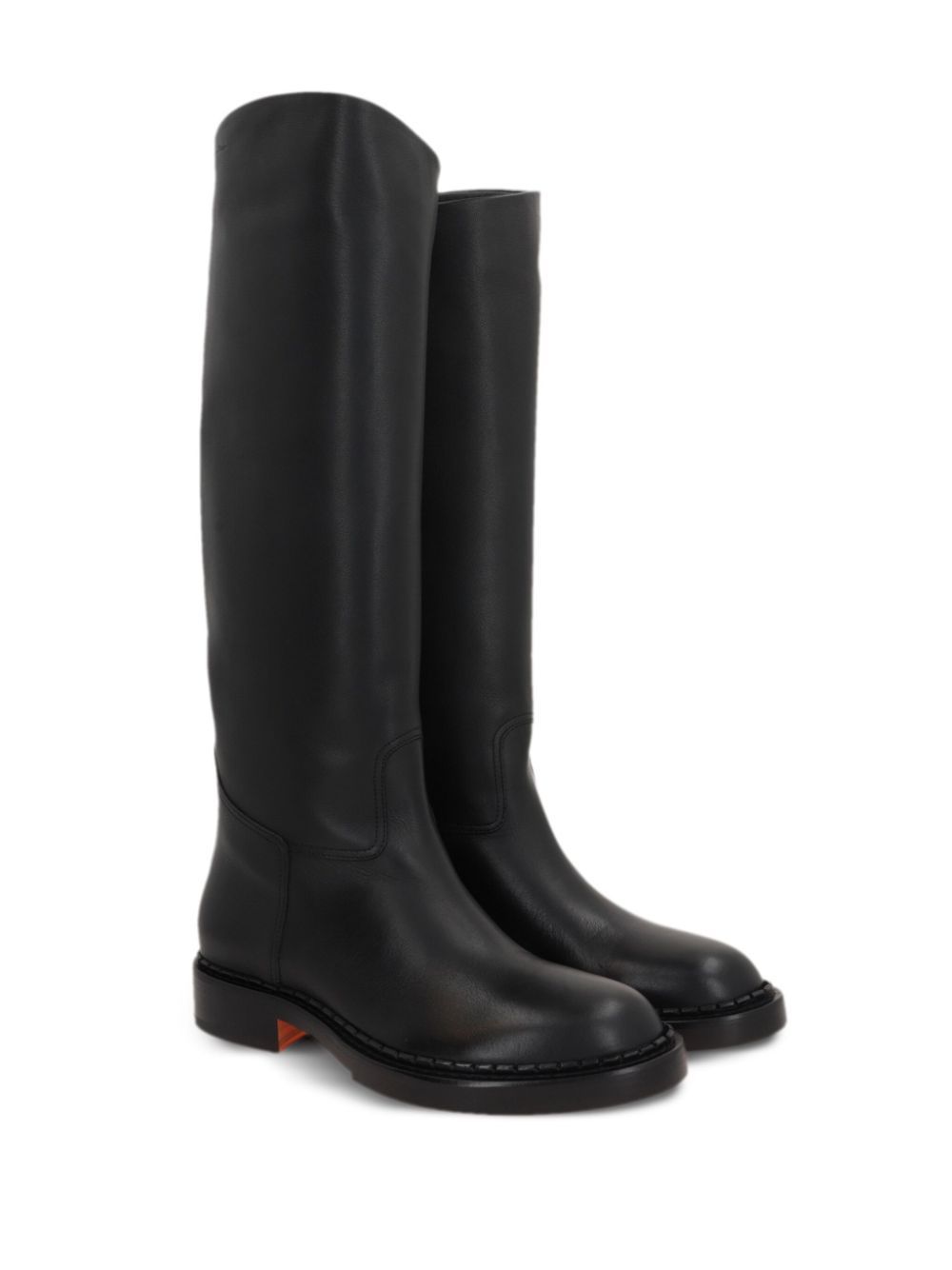 Santoni Round Toe Boots In Black