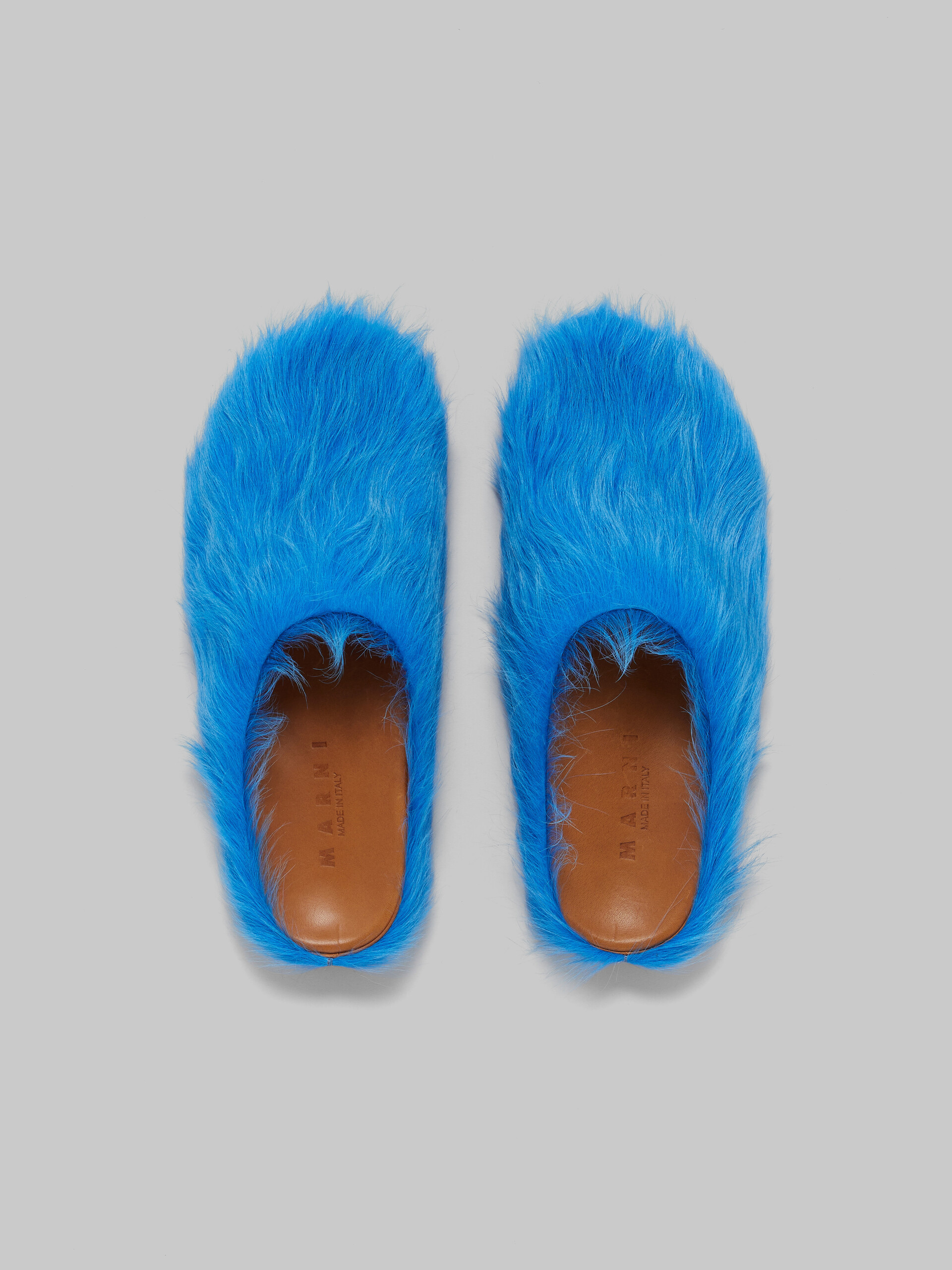 Shop Marni Textured Calf Hair Clog Slippers In Blue