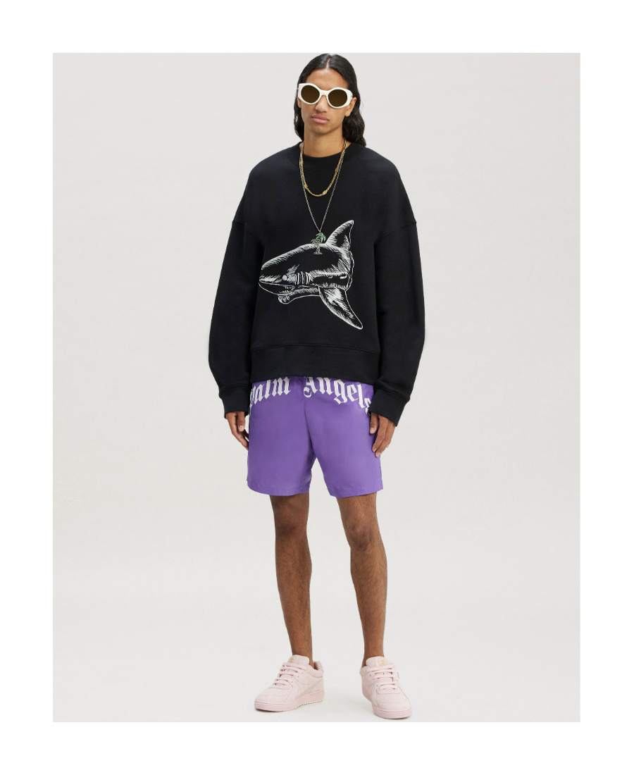 Palm Angels Broken Shark Print Sweatshirt In Black
