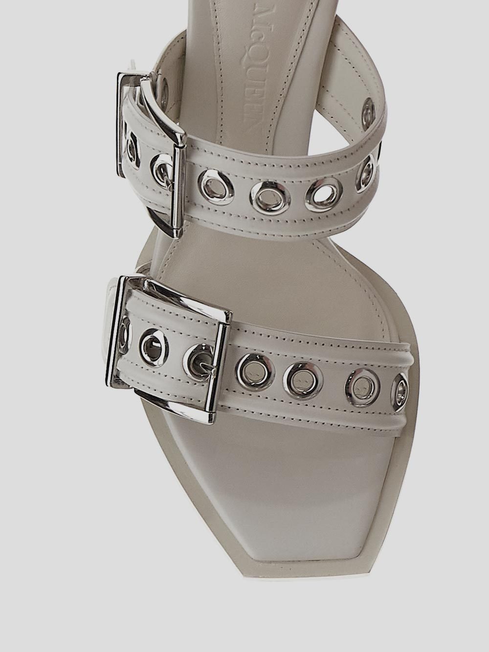 Alexander Mcqueen Punk Double-buckle Leather Mules In Gray