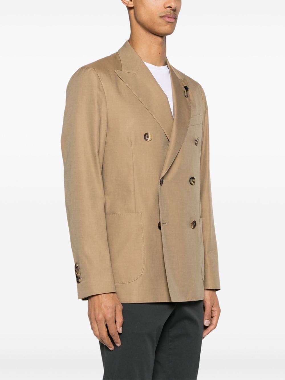 Lardini Double-breasted Beige Jacket In Brown