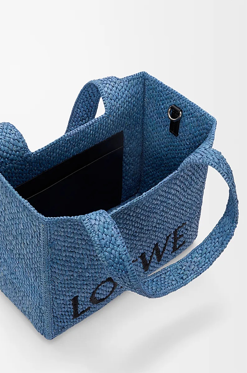 Loewe Logo Medium Tote Bag In Raffia In Light Blue
