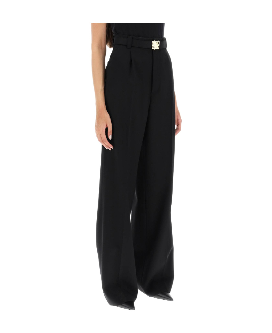 Miu Miu Belt-loop Wool Trousers In Black