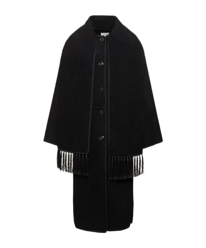Totême Fringe Embroidered Scarf Wool Coat