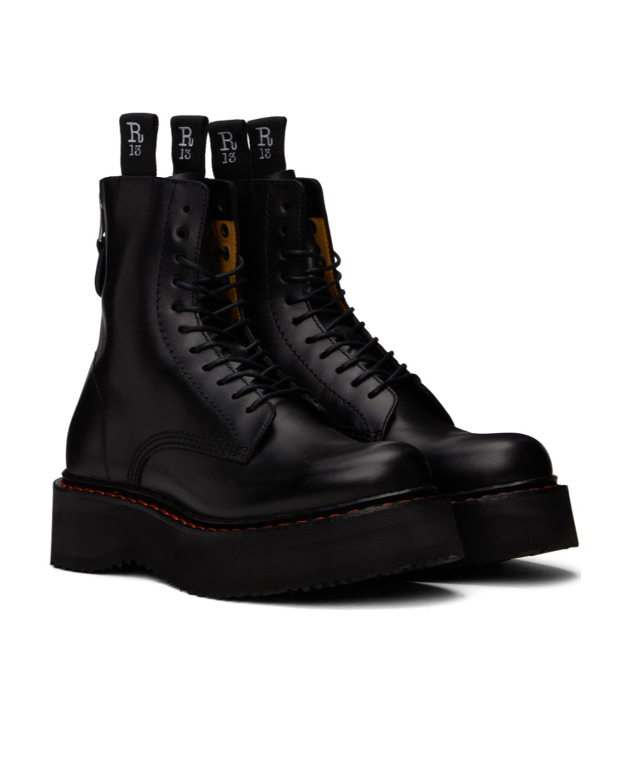 R13 Platform Leather Ankle Boots In Black