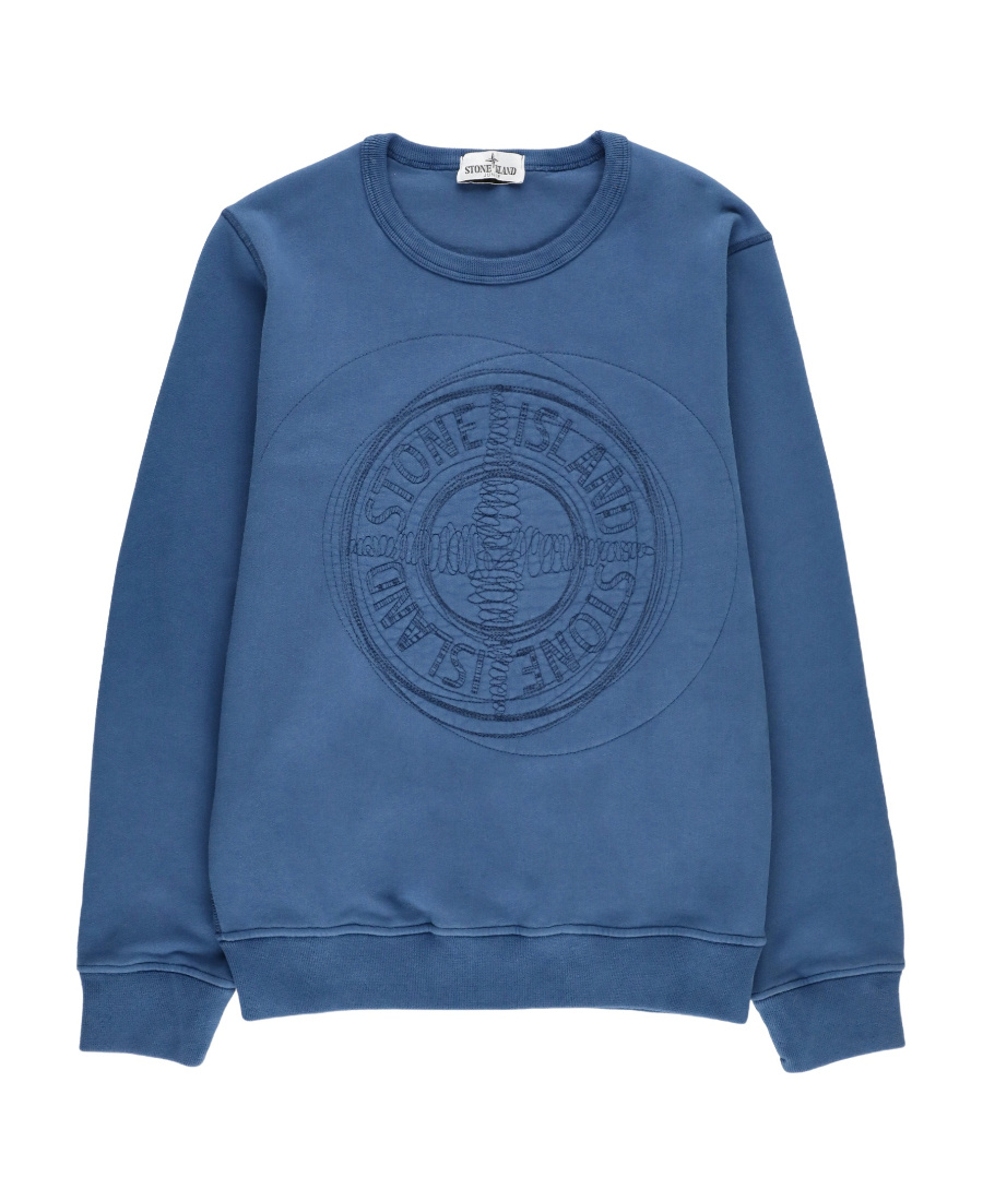 Stone Island Round Collar Long Sleeve Sweater In Blue
