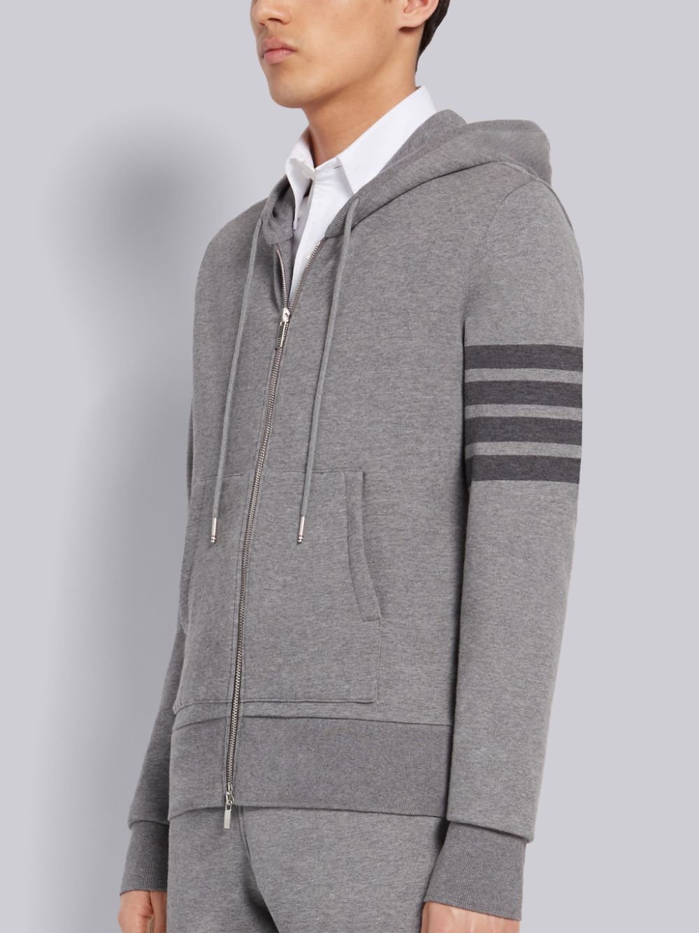 Thom Browne Tonal 4 Bar Cotton Sweatshirt Hoodie In Gray
