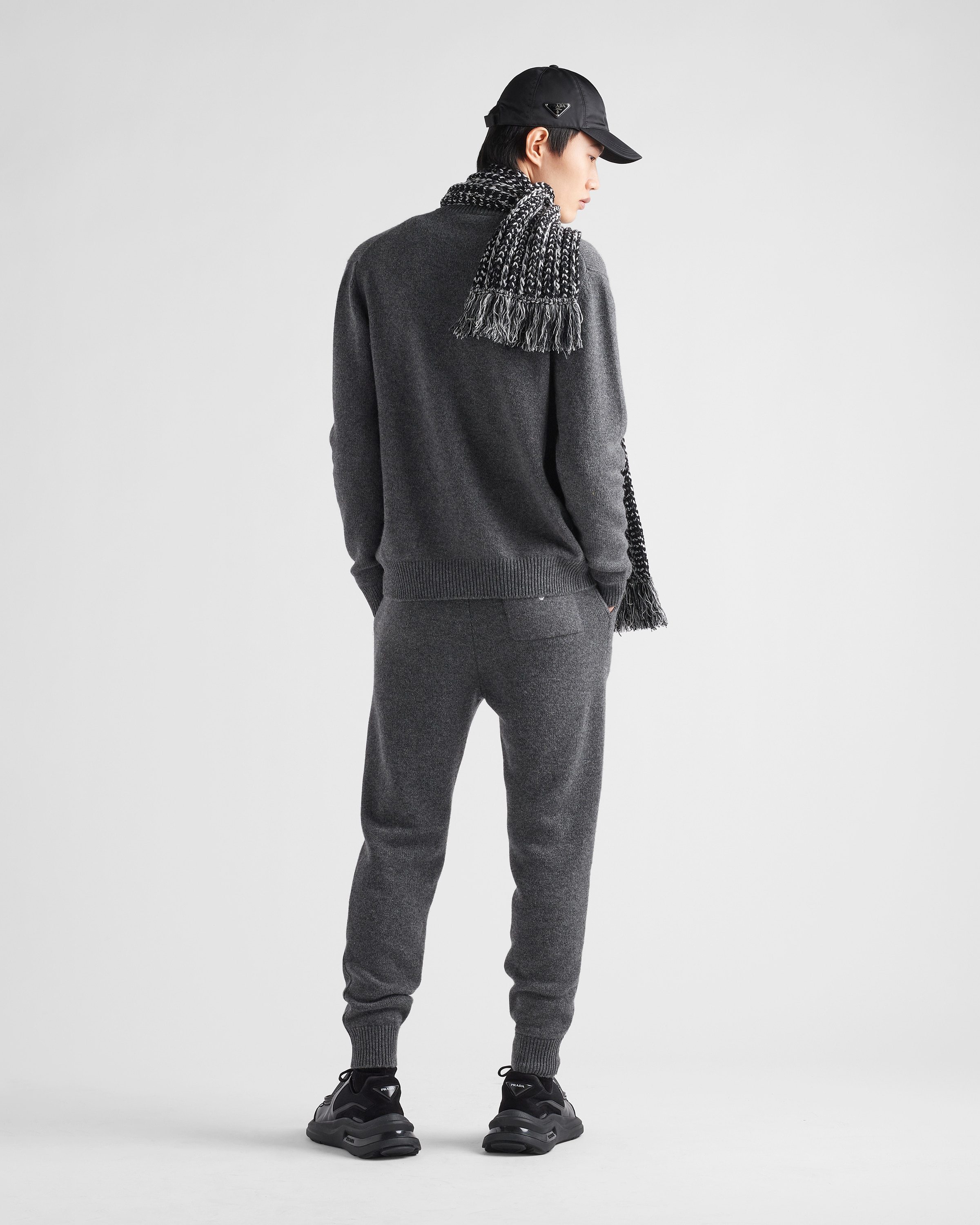 Prada Logo-embroidered Cashmere Sweatshirt In Gray