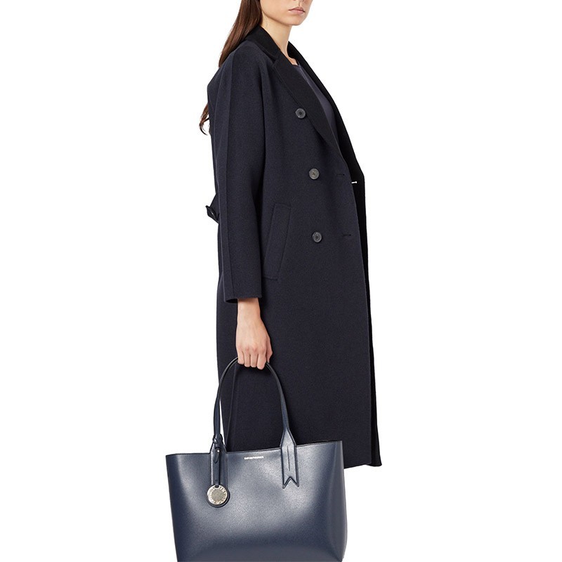 EMPORIO ARMANI NAVY BLUE LAPEL COAT