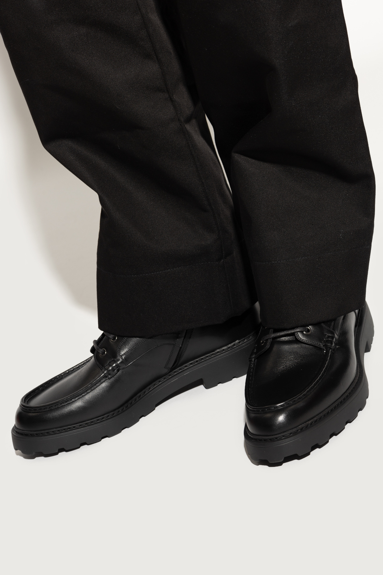 Bally Lace-up Leather Biker Boots In Black