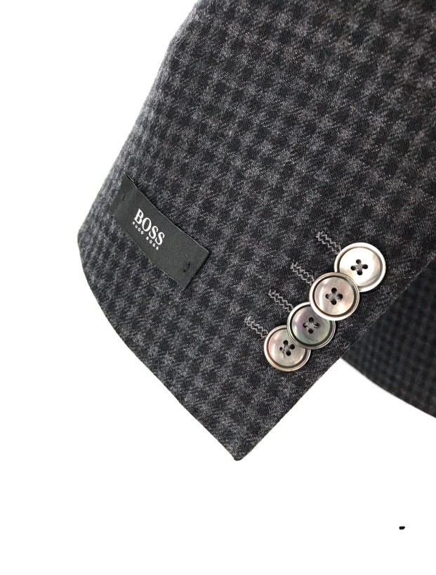 Hugo Boss Checkered Front Bag Suit Jacket In Black