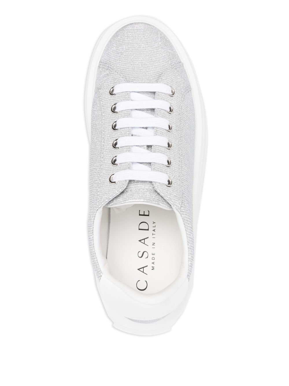 Casadei Low Top Platform Sole Sneakers In Textured Fabric In Silver
