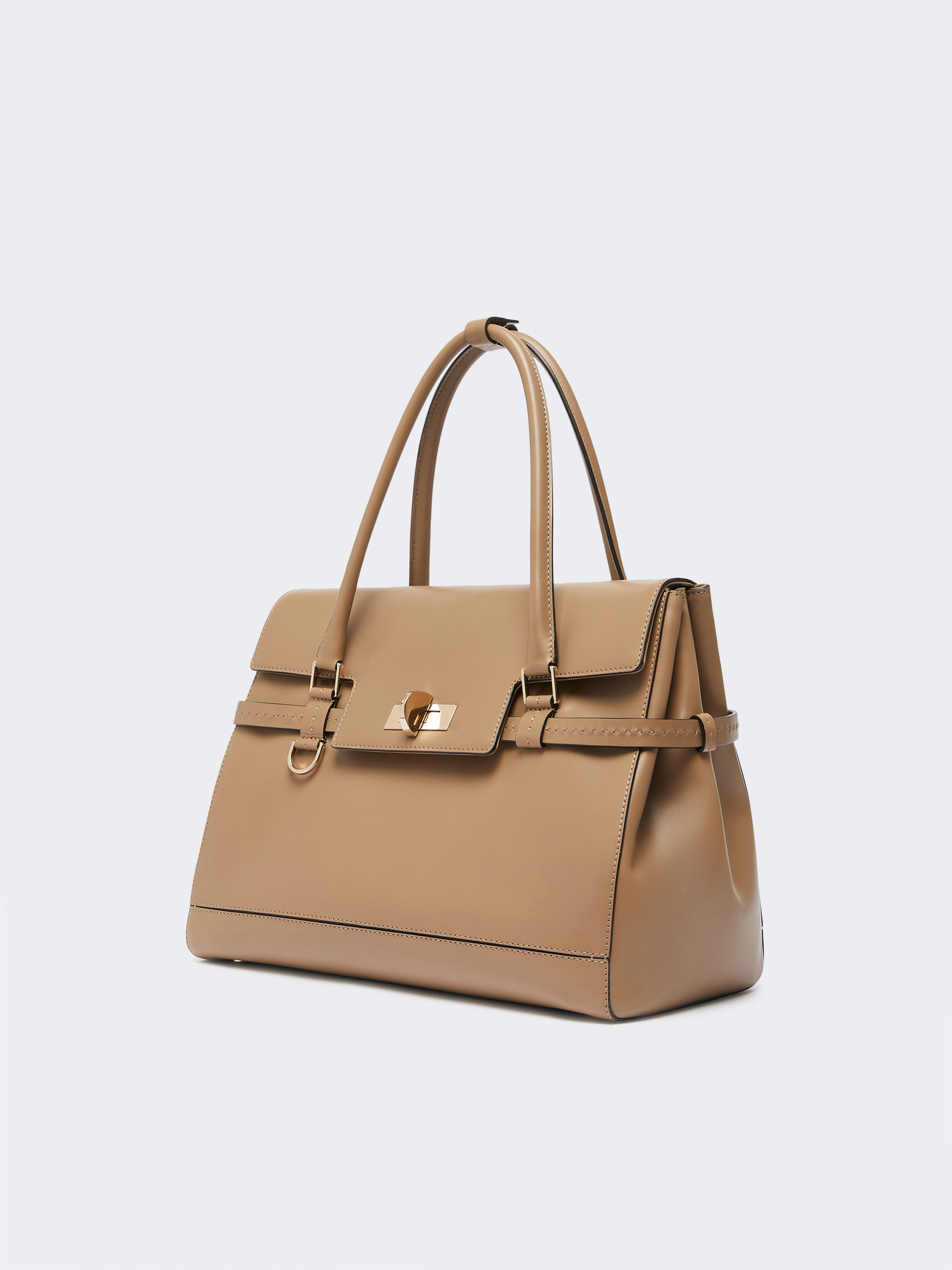 Max Mara Twist-lock Fastening Leather Tote Bag In Brown