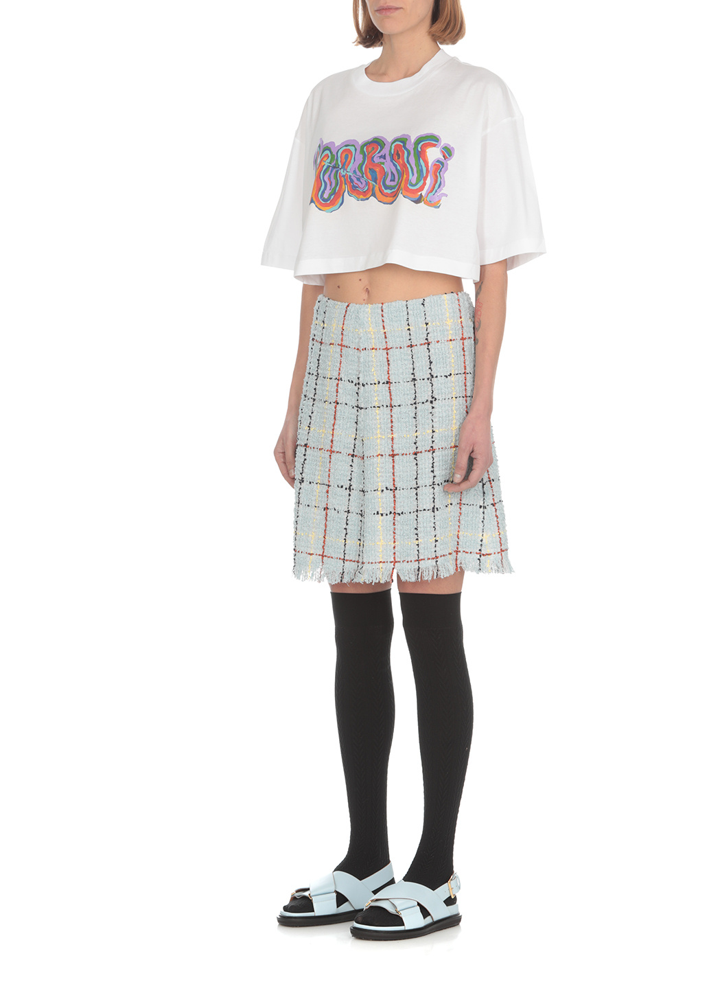 Marni Logo-print Cropped T-shirt In White