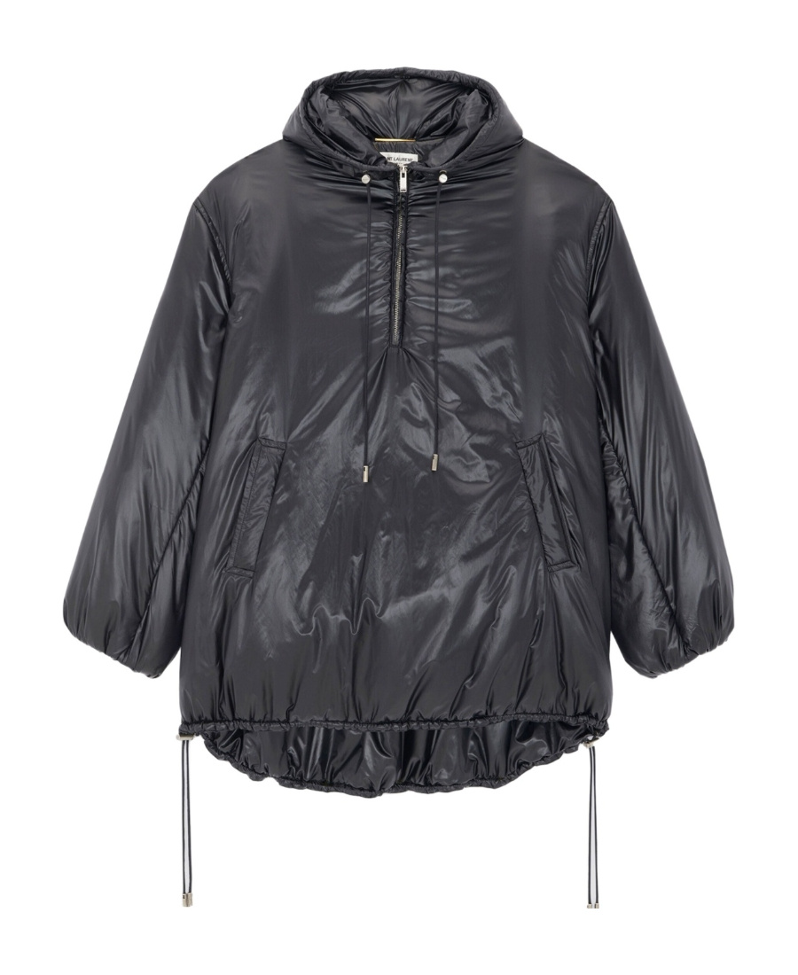 Saint Laurent Cassandre Oversized Hooded Coat In Black