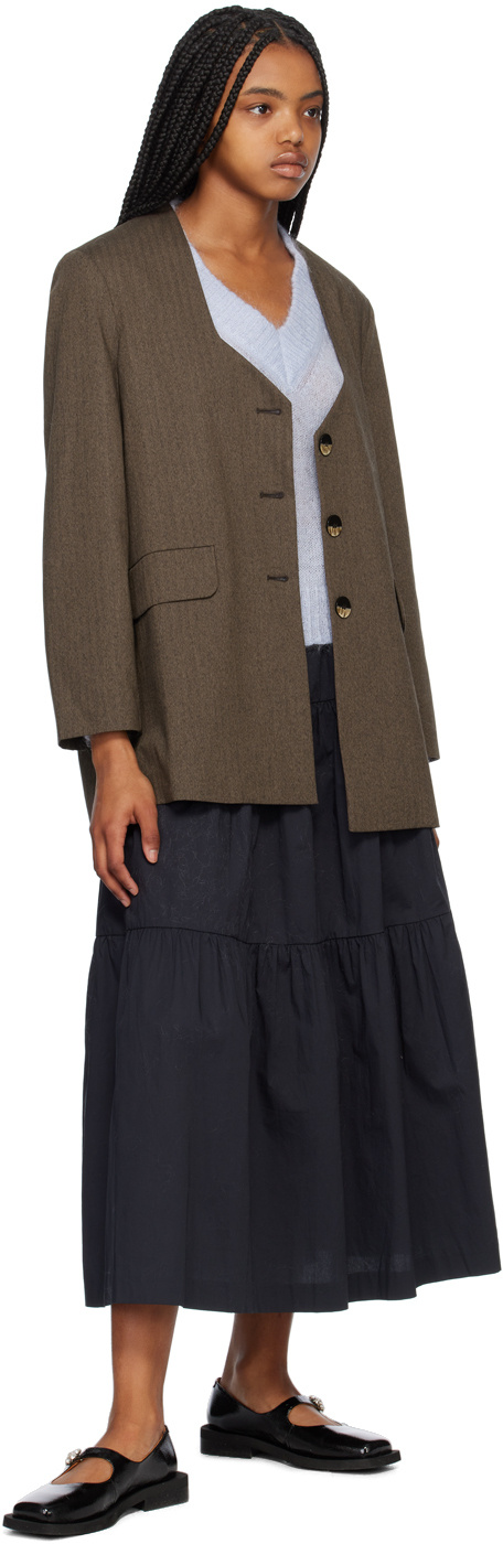 Ganni Herringbone Y-neck Blazer In Brown