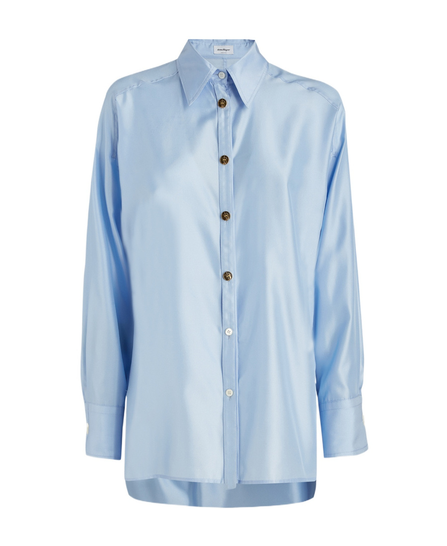 Ferragamo Silk Shirt Button Cuffs In Blue