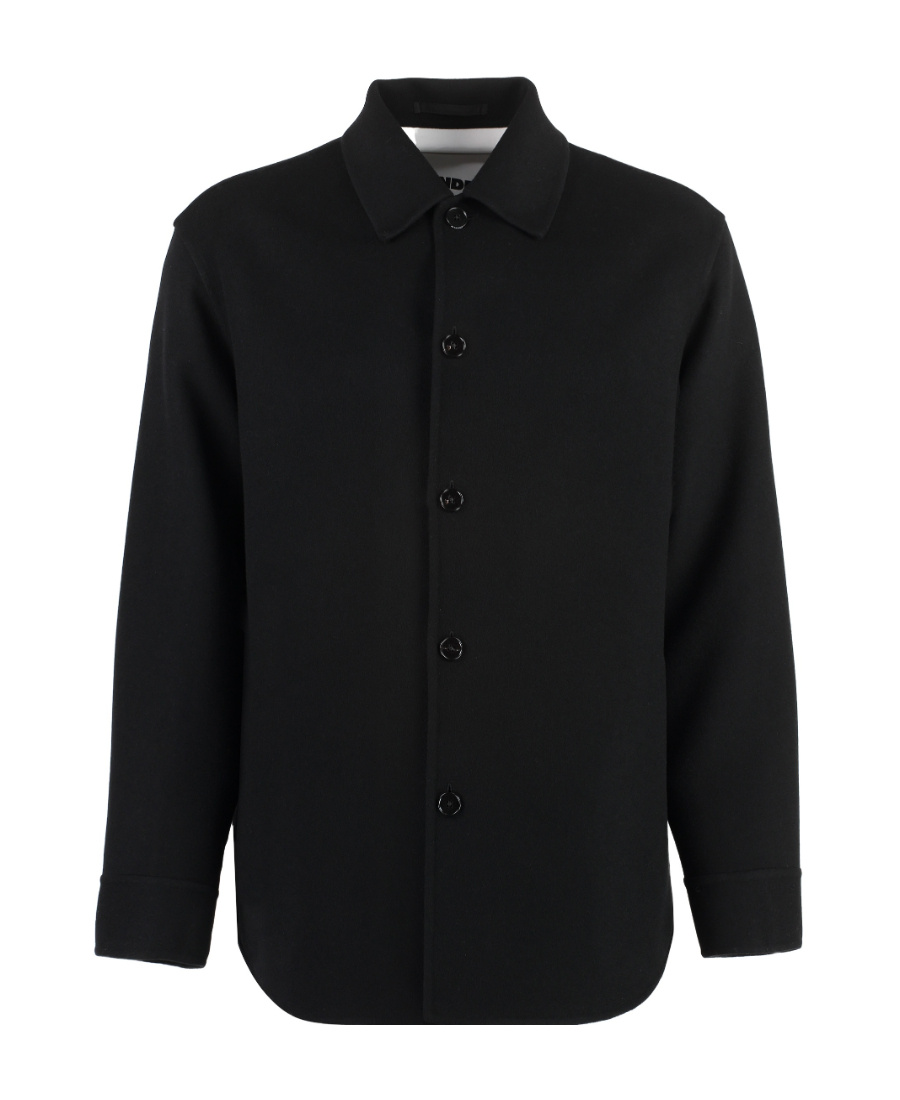 Jil Sander Wool Coat With Long Sleeves And Curved Hem In Black