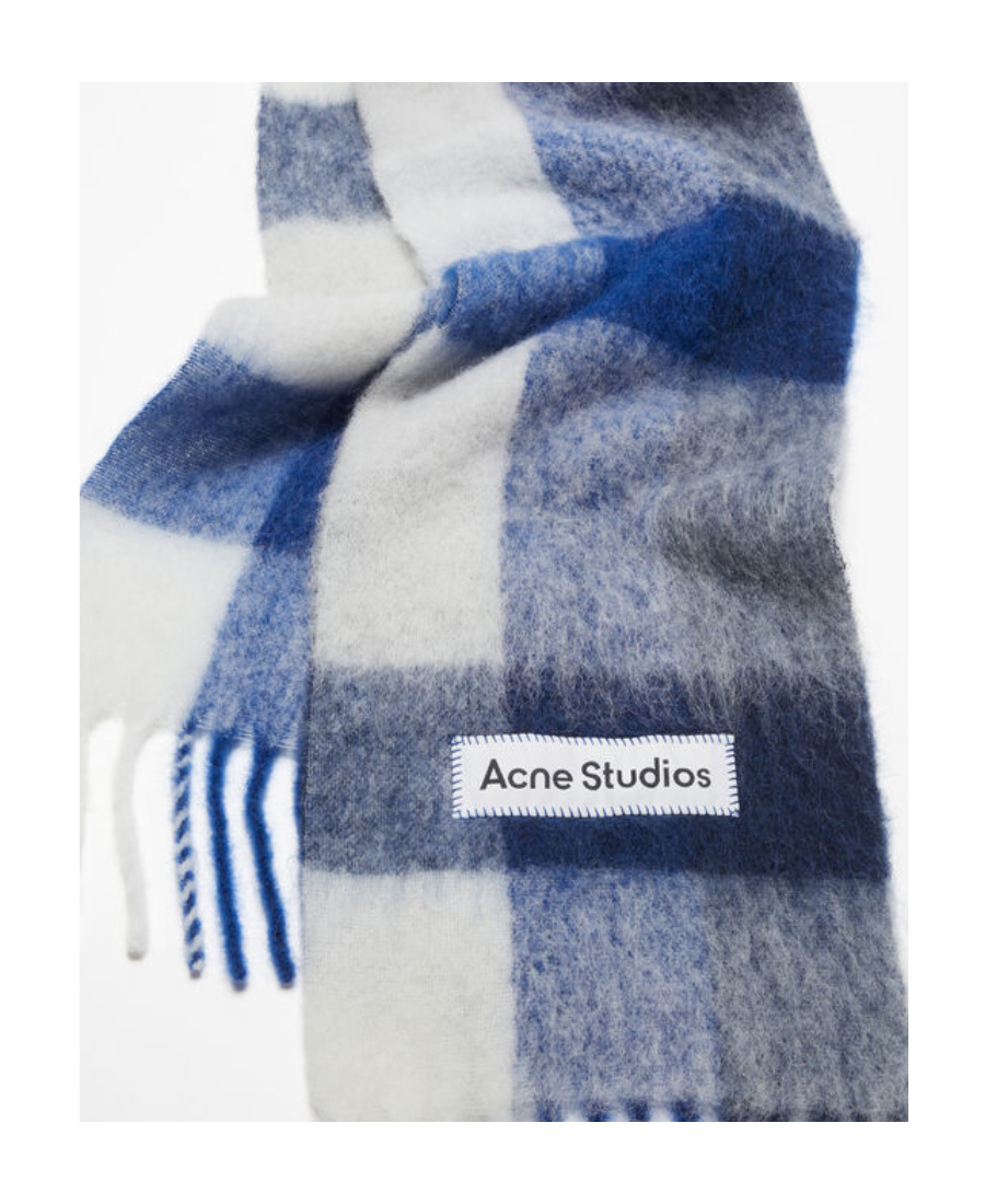 Acne Studios Checked Fringed Scarf In Blue