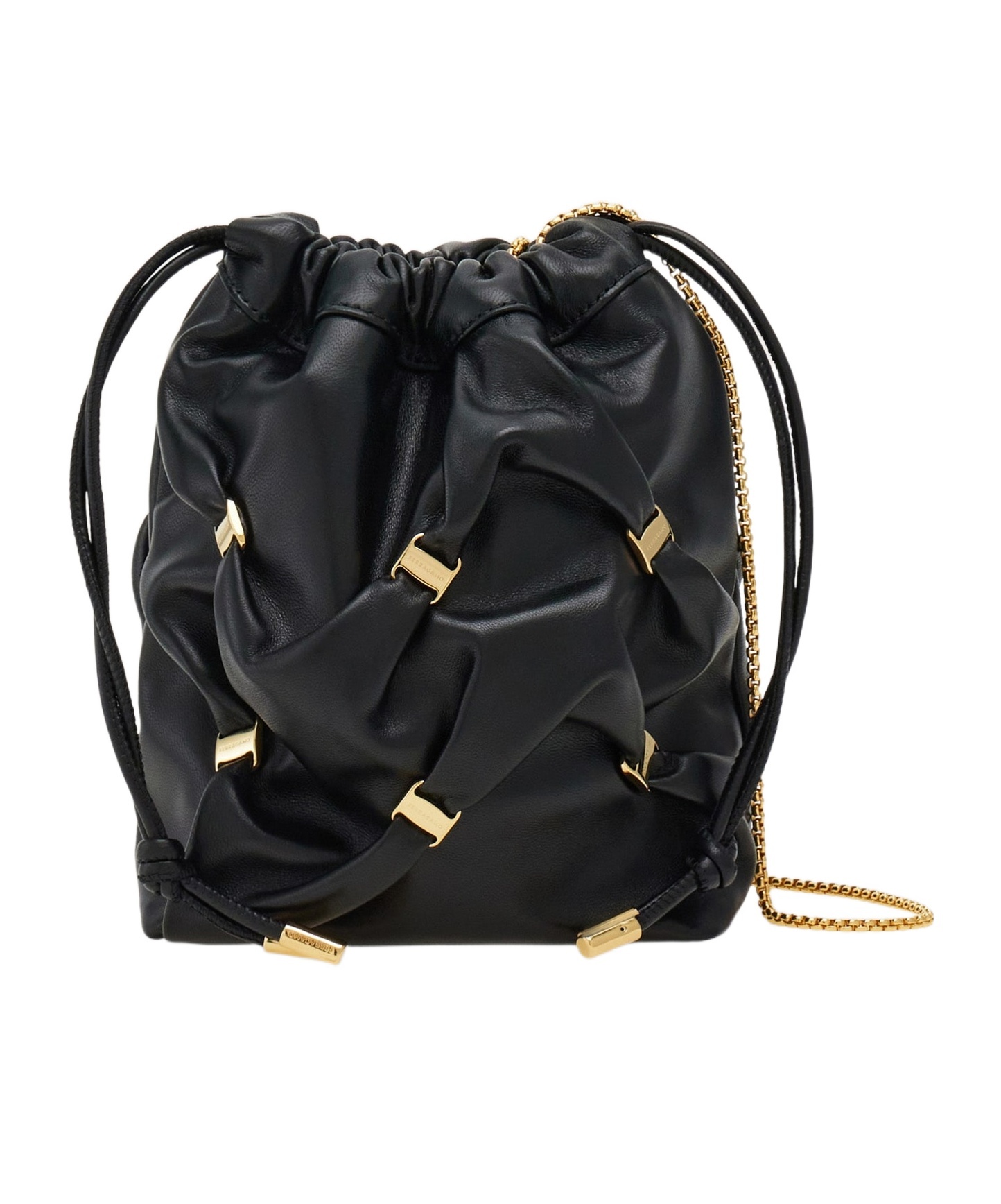FERRAGAMO FERRAGAMO LOGO PLAQUE MINI DRAWSTRING BUCKET BAG
