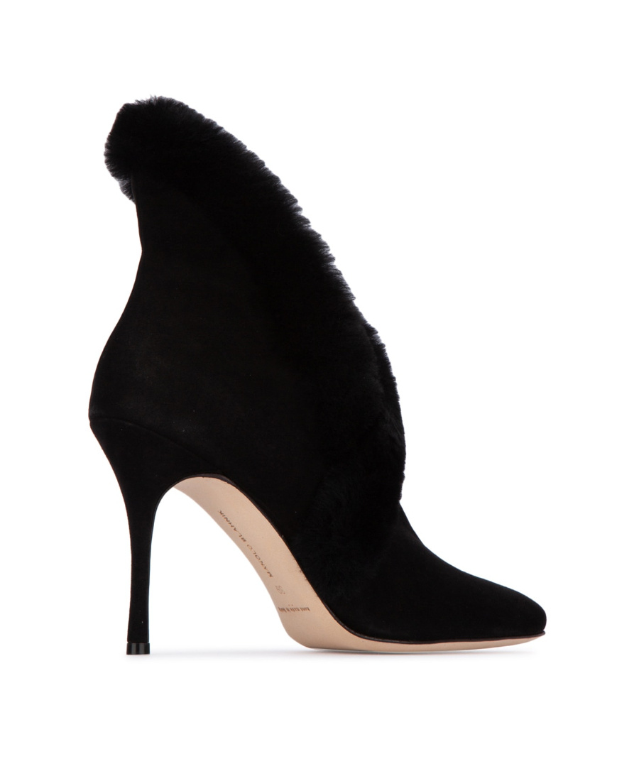 Manolo Blahnik Nestanu 105 Shearling-trimmed Suede Ankle Boots In Black