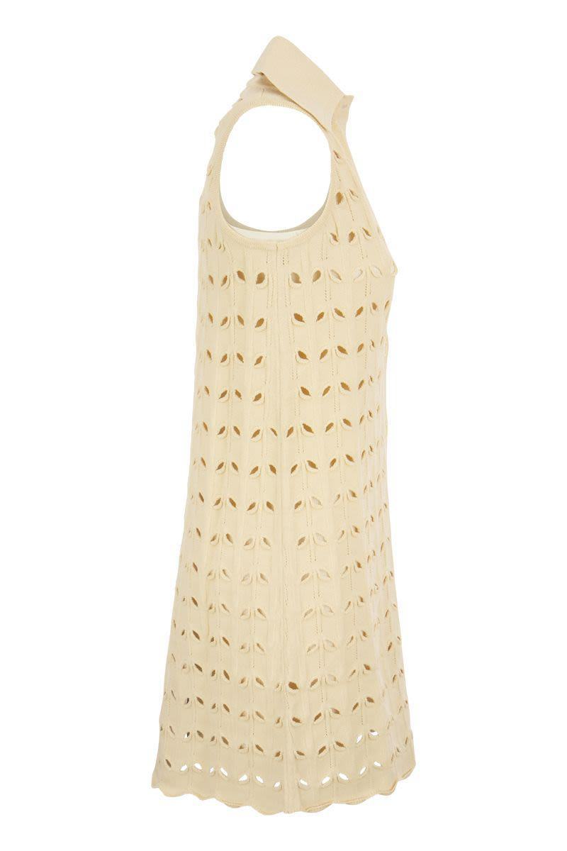 Sportmax Viscose Blend Crochet Dress With Scalloped Hem In Nude