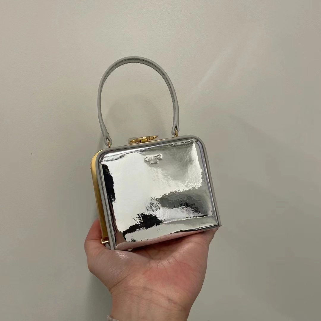 Celine Mirror Fabric Triomphe Handbag In White