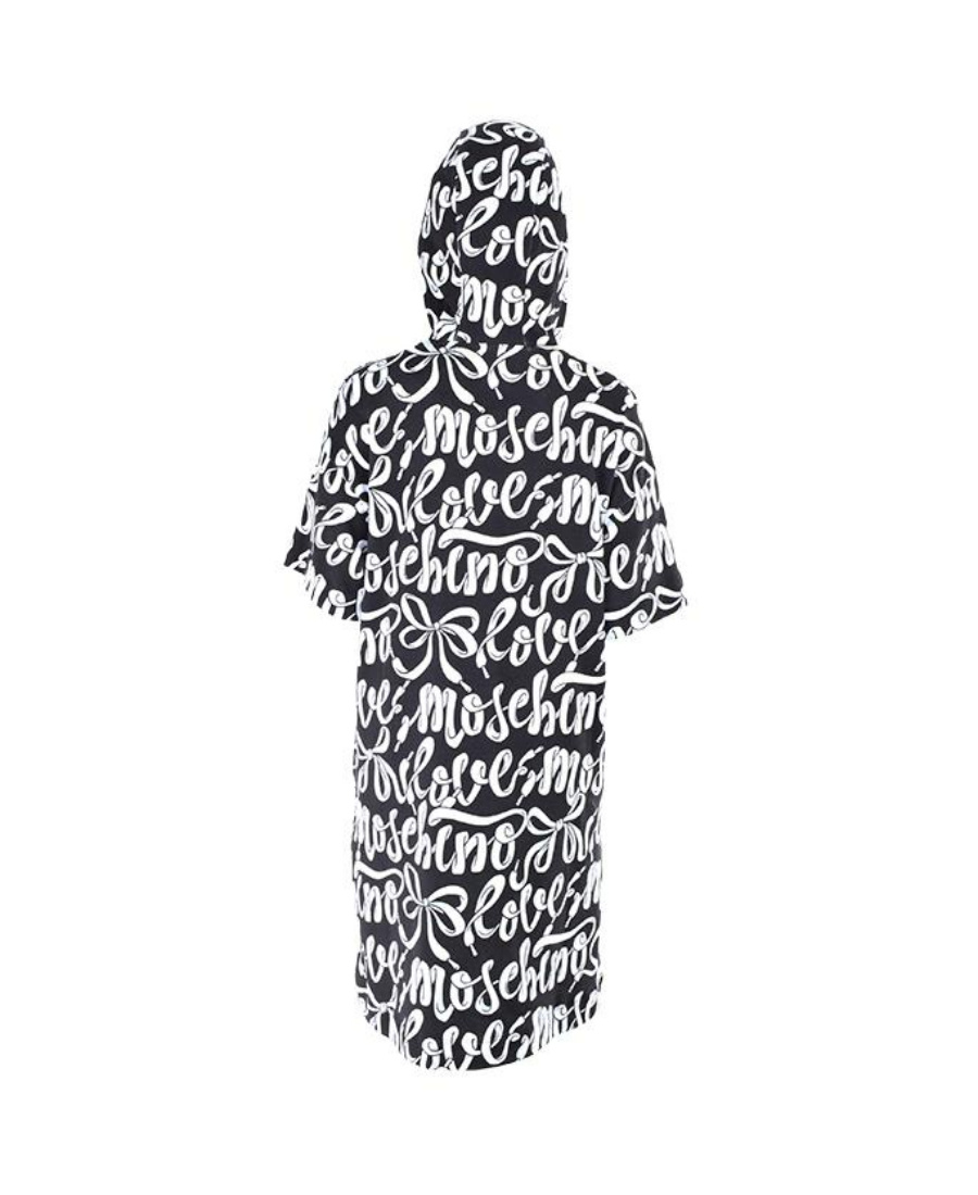 Moschino Integral Printed Hooded Short-sleeved Dress In Black