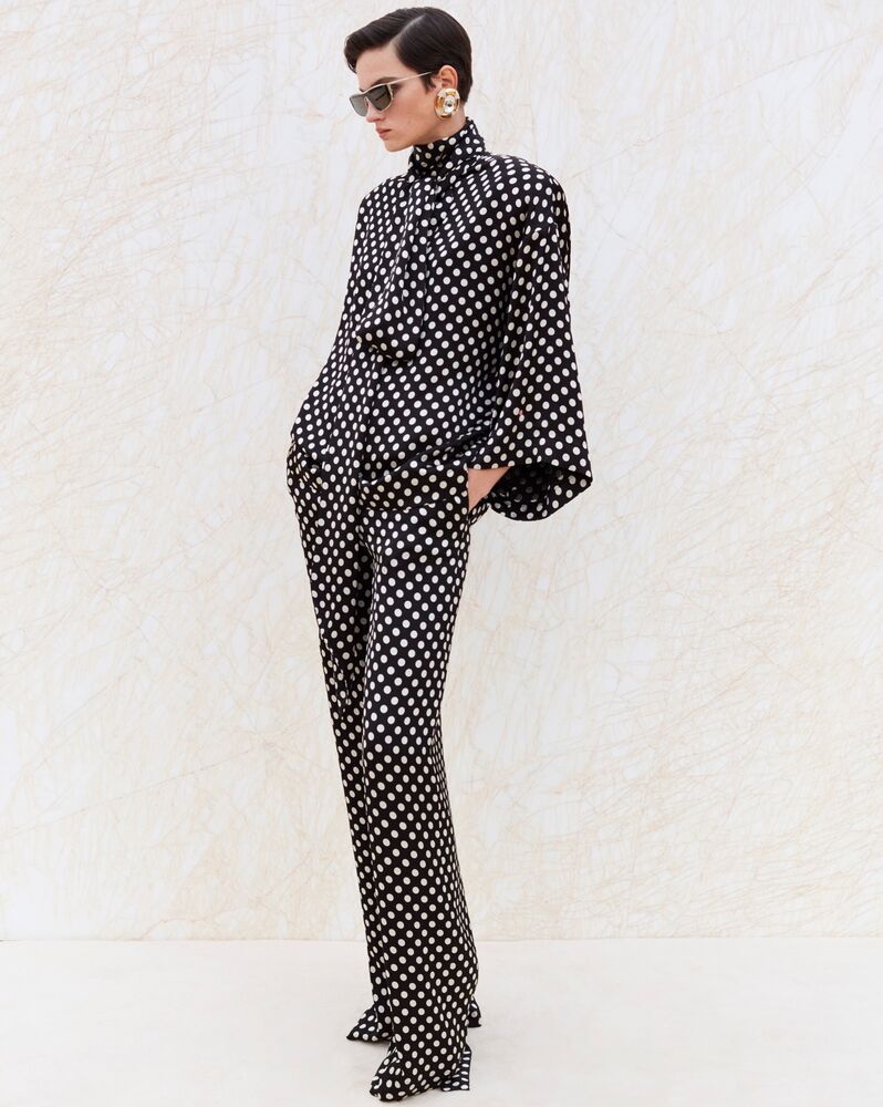 Saint Laurent Silk Trousers In Black