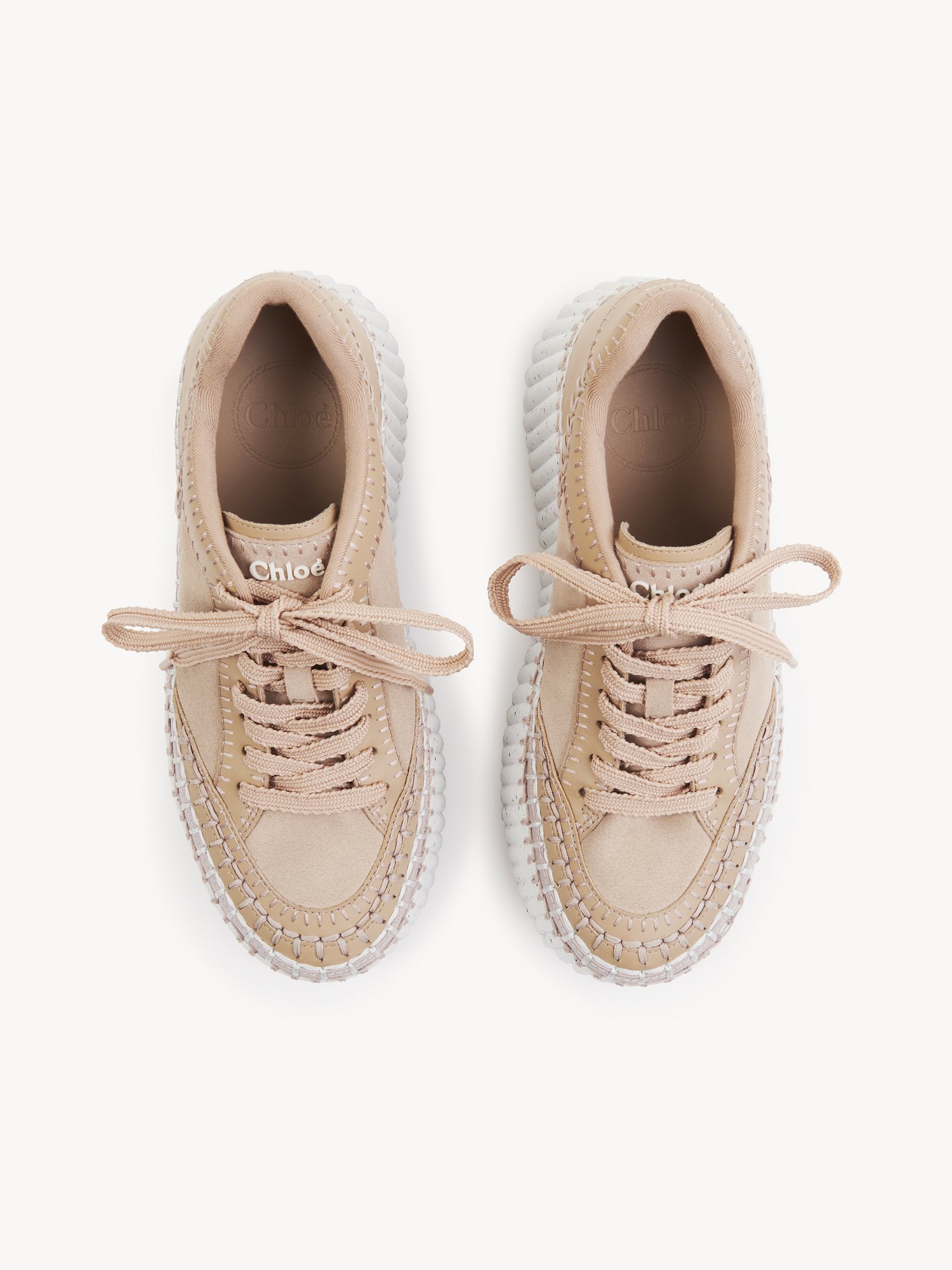 Chloé Nama Mixed Leather Stitch Platform Sneakers In White