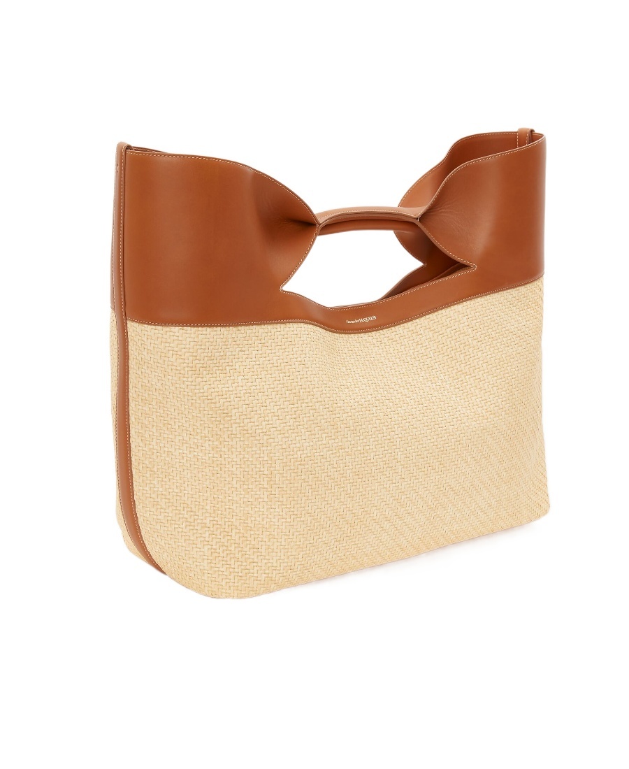 Alexander Mcqueen The Bow Straw-woven Tote Bag In Nude