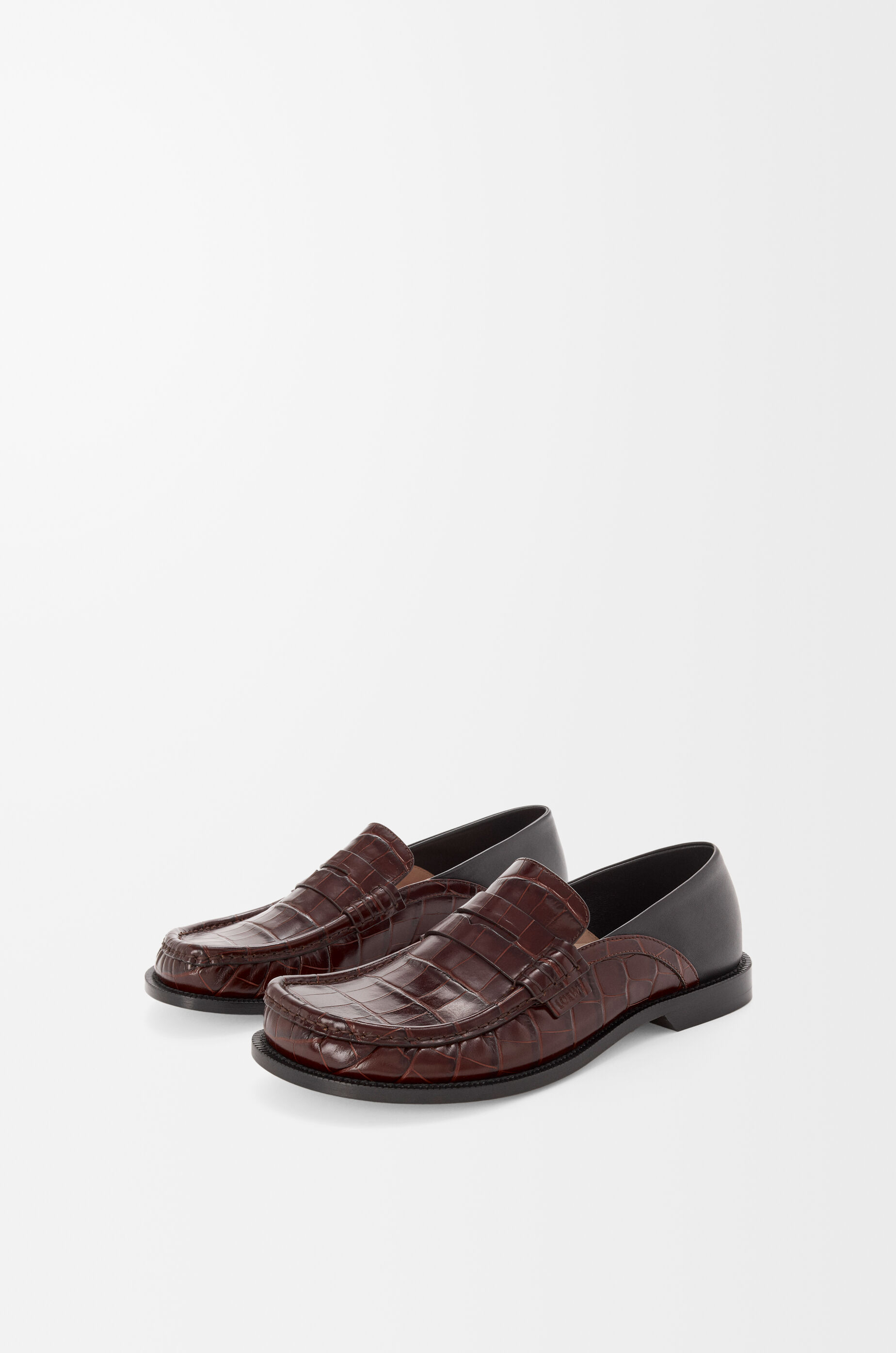 Loewe Campo Flap Loafers In Embossed Crocodile Leather And Smooth Leather In Brown