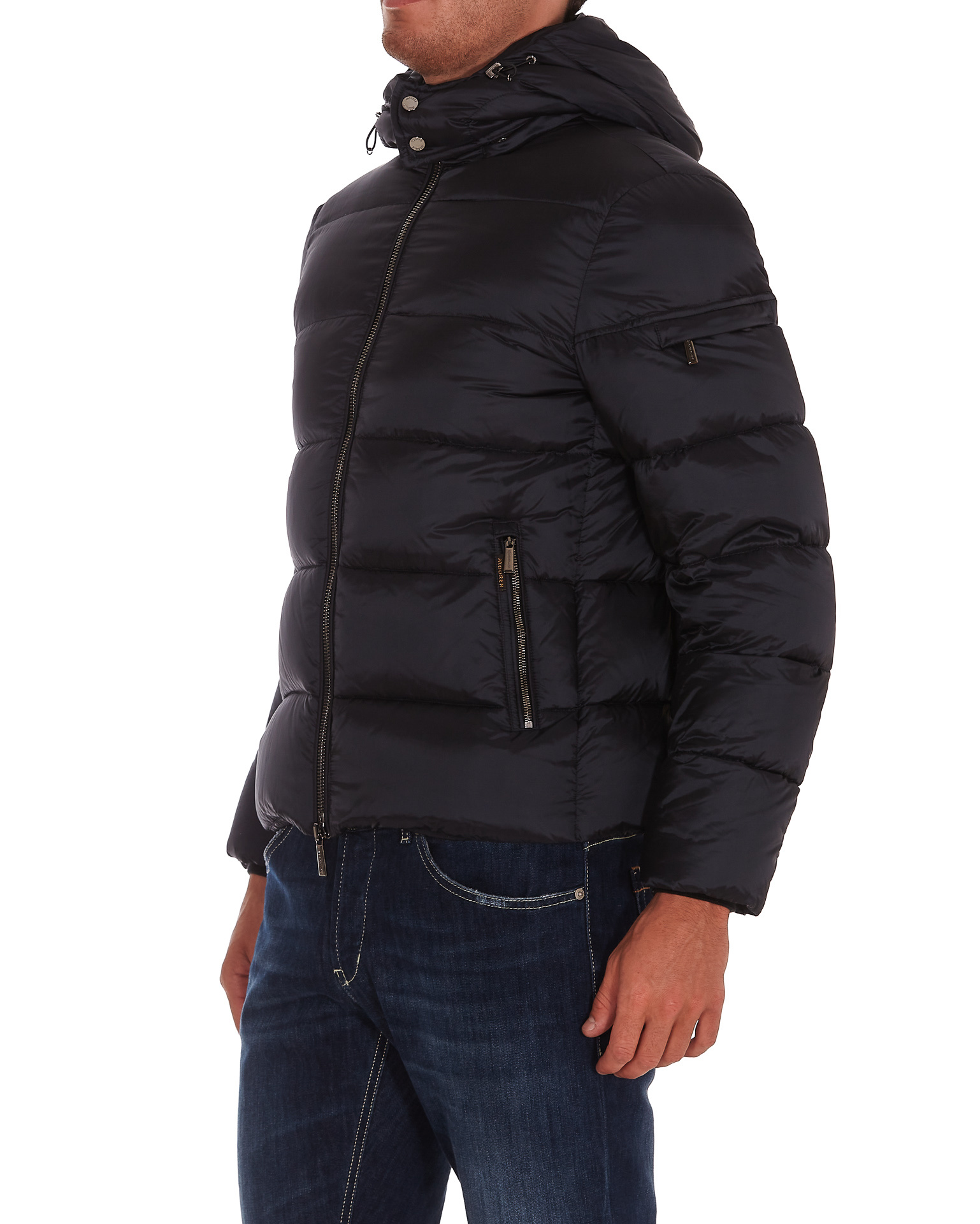 Moorer Breet-sh Hooded Zipped Down Jacket In Black