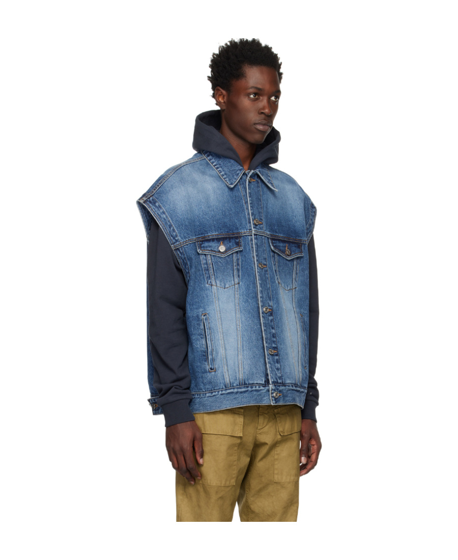 We11 Done Blue Oversized Trucker Denim Vest In Blue