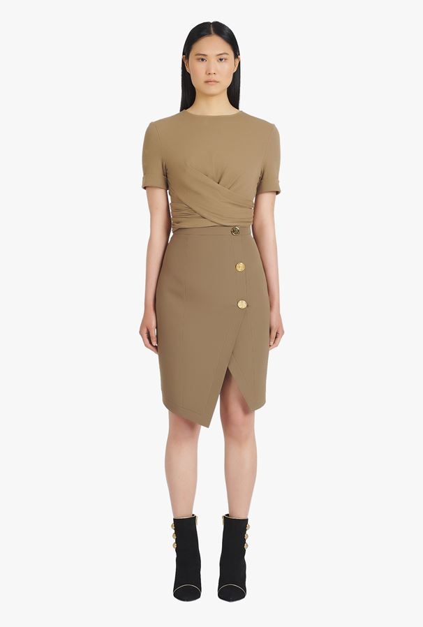 Balmain Asymmetric High-waisted Skirt In Brown