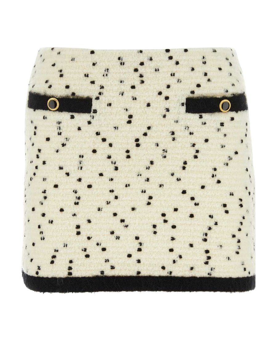 Alessandra Rich Polka-dot Contrast-trim Miniskirt In Nude