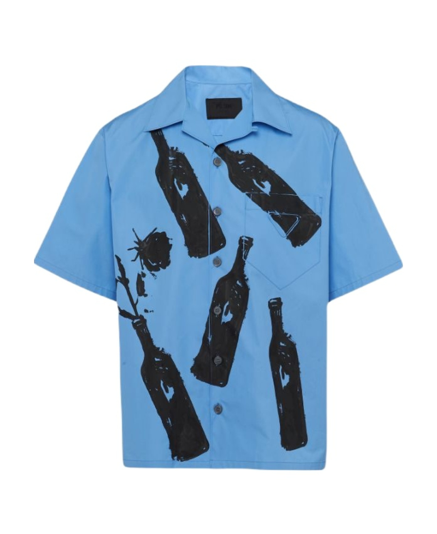 Prada Bottle-print Short-sleeve Shirt In Blue