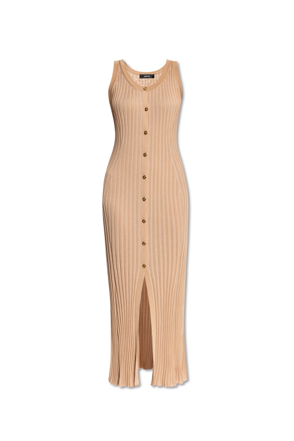 Versace Ribbed Button-down Midi Dress In Brown