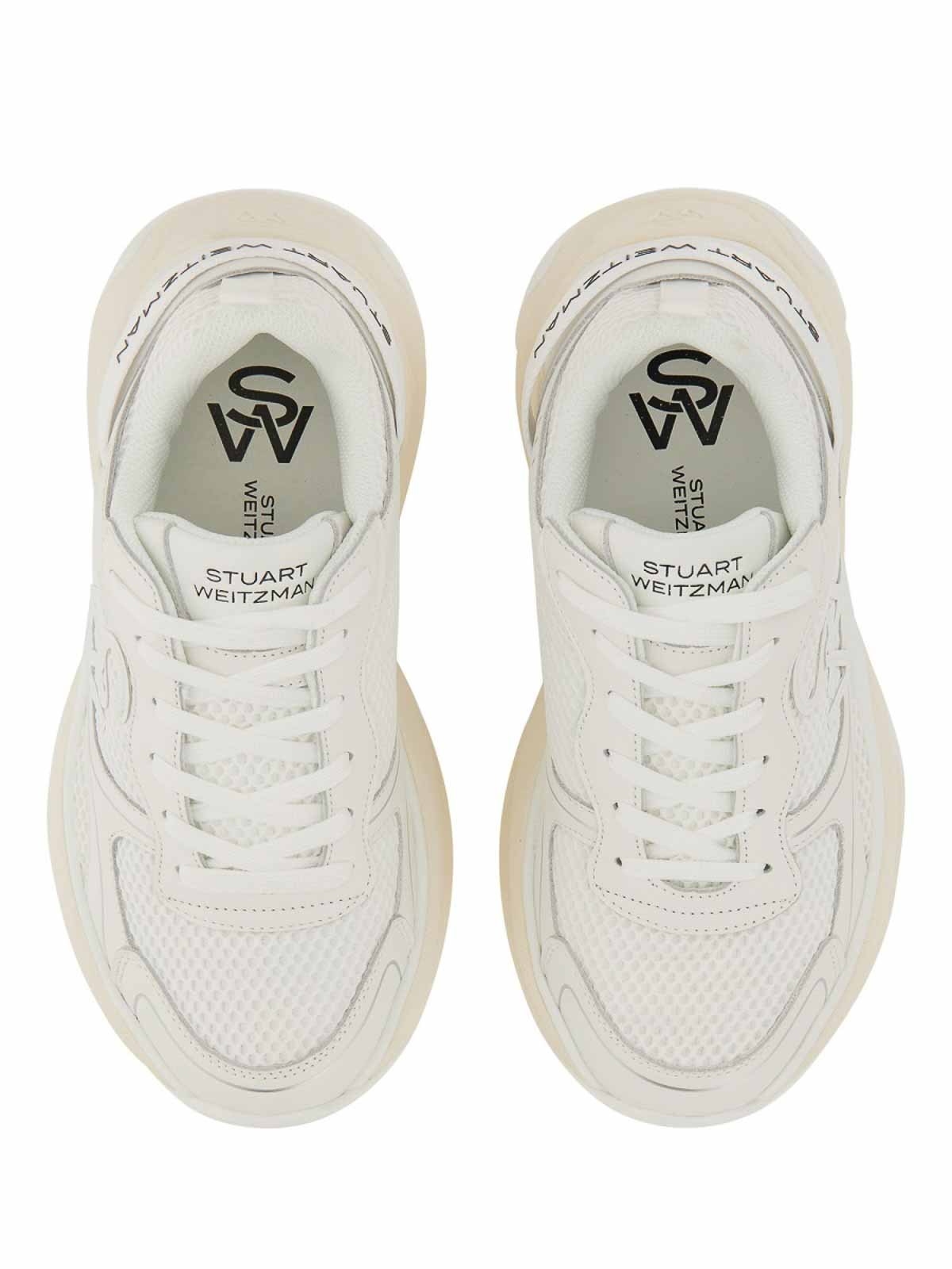 Stuart Weitzman White Sneakers With Logo Embroidery On The Side And Logo Patch On The Heel In Leather And Mesh Woman In White