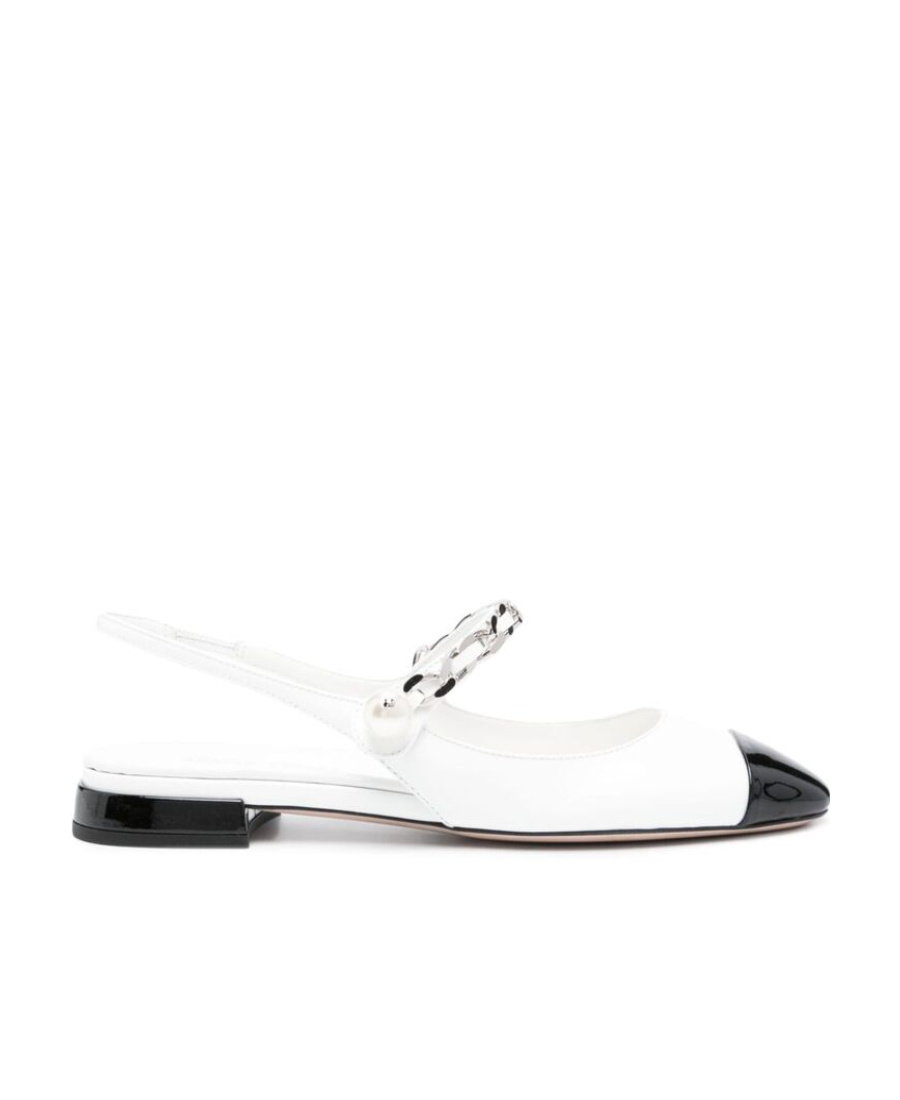 Miu Miu Pearl-detail Leather Ballerina Shoes In White