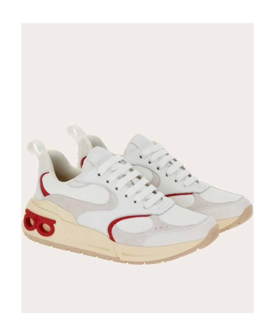 Ferragamo White Nappa Leather And Suede Cosimina Sneakers In White