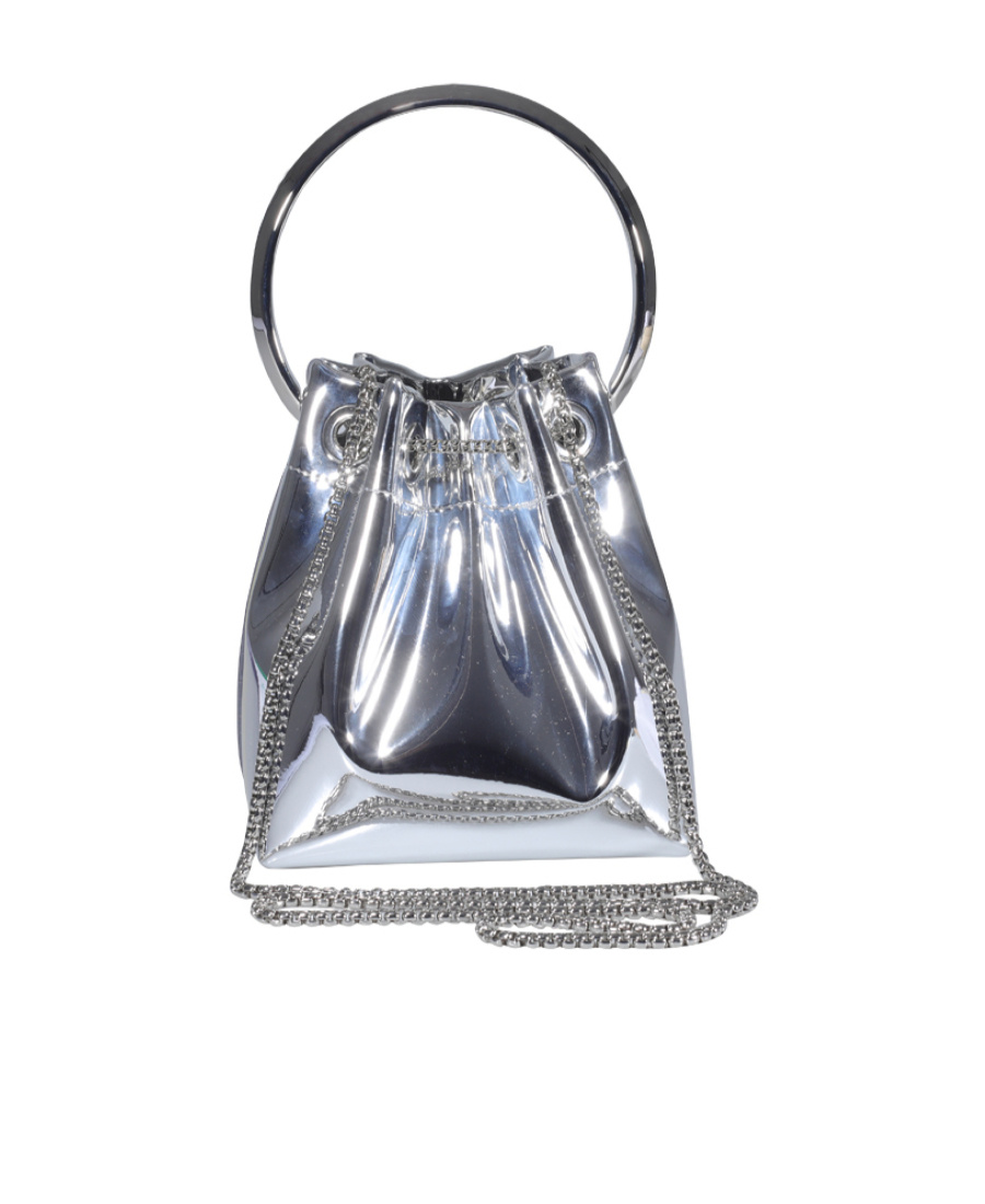 Jimmy Choo Bon Bon Mirror Fabric With Metal Handle In Gray