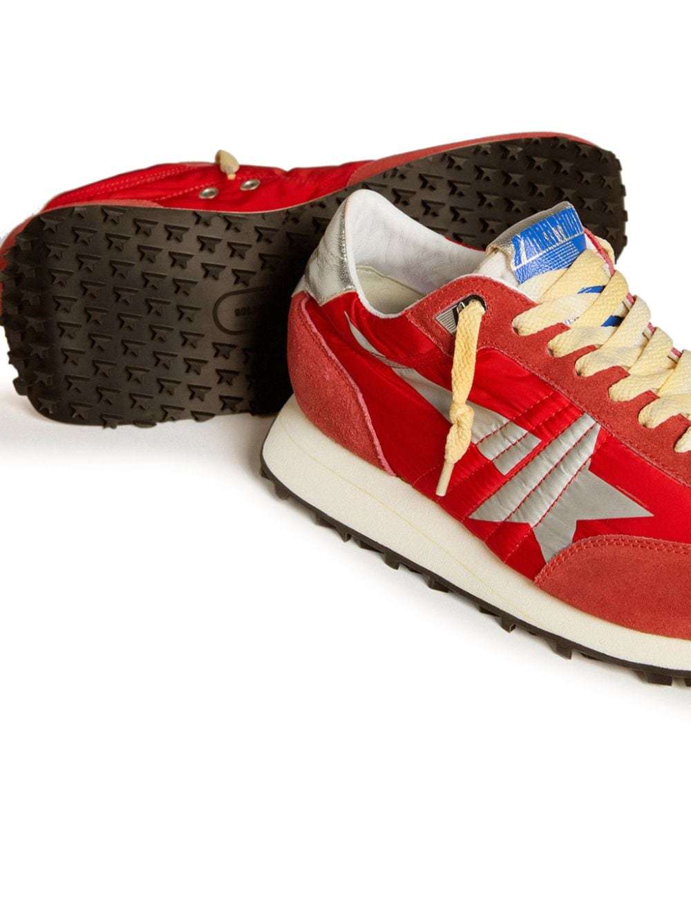 Golden Goose Marathon Sneakers With Red Nylon Upper And Silver Star Shoes In Red