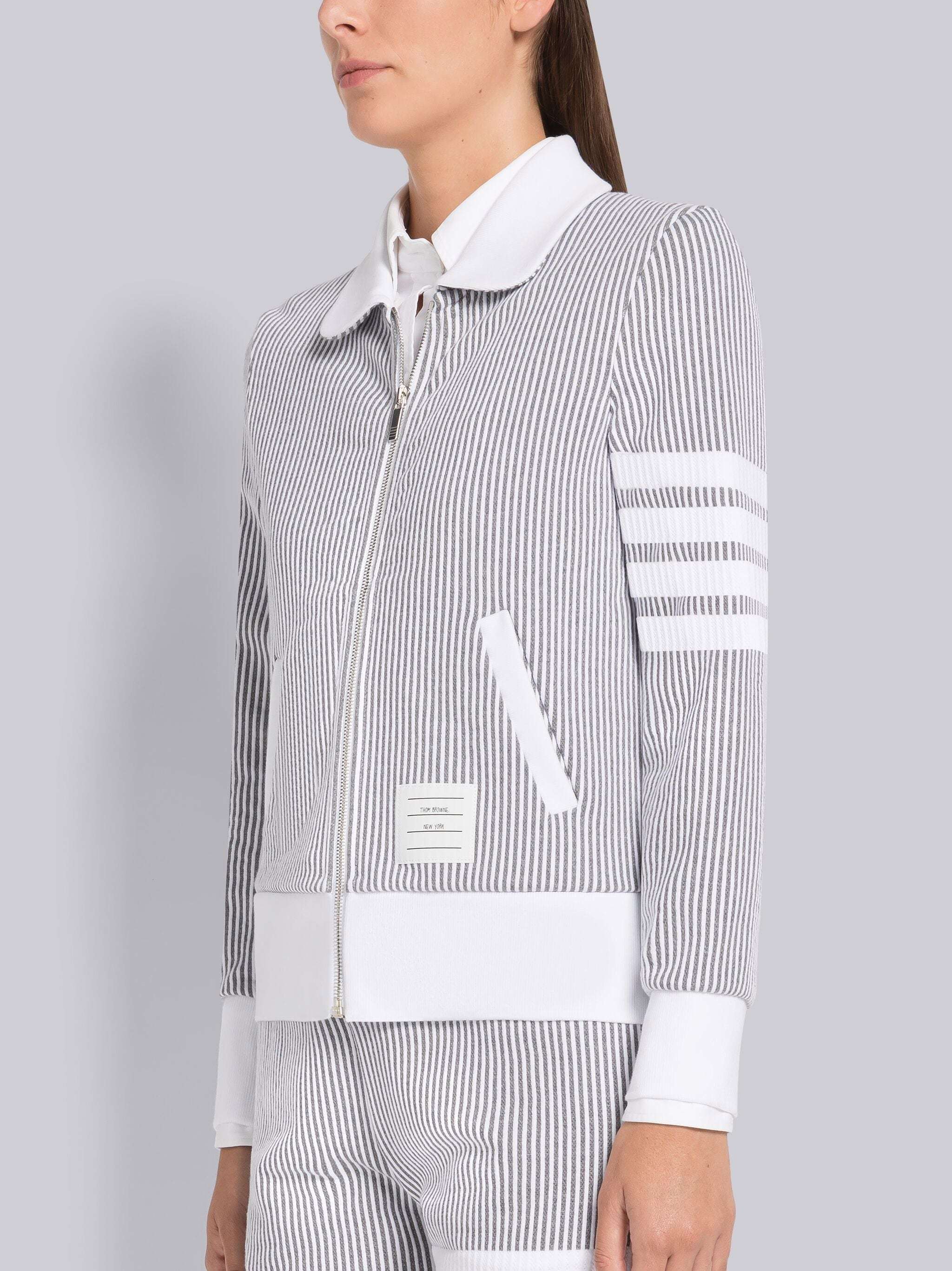 Thom Browne Zip-fastening Seersucker Jacket In White