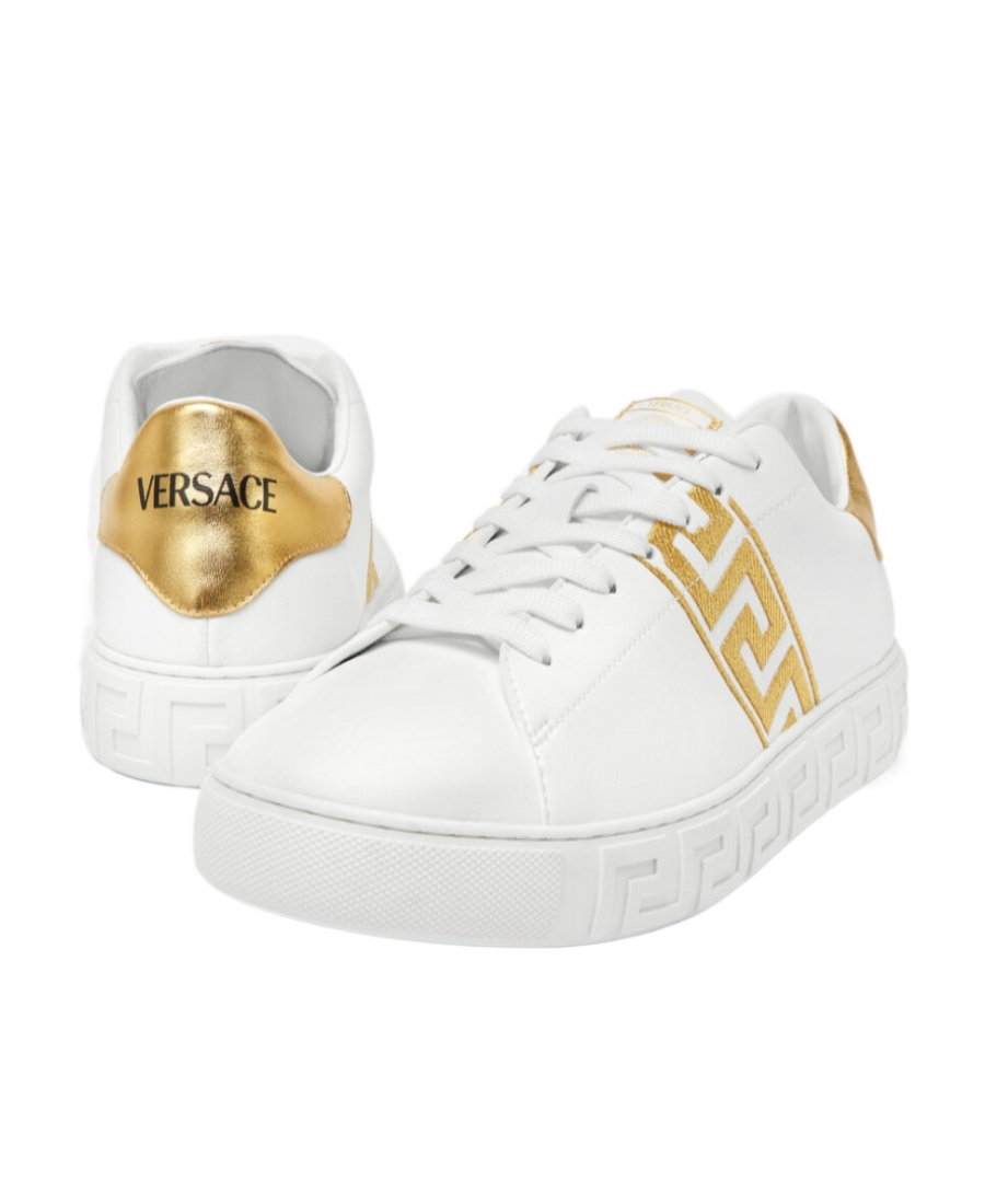 Versace White Leather Greca Sneakers In White