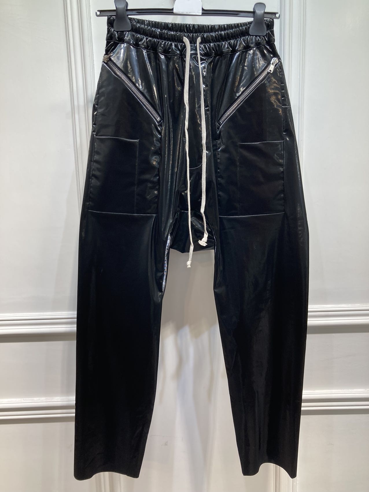 Rick Owens Drkshdw Glossy-finish Drop-crotch Trousers In Black
